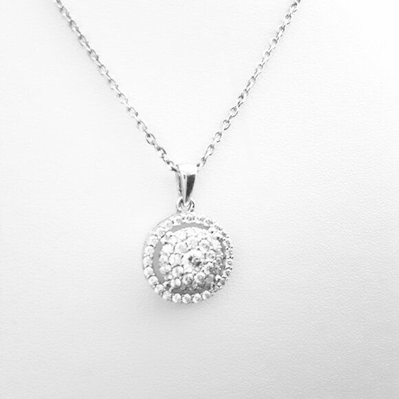 New Sterling sterling sterling silver silver silver cz 18 inch round pendant - Picture 6 of 14